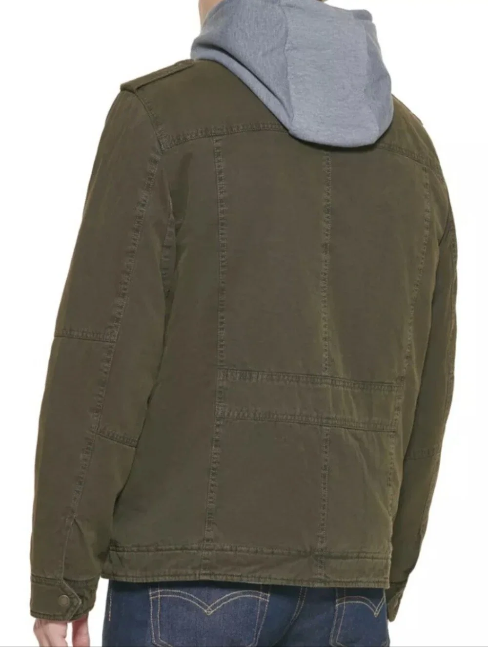 NWT Men's Levi's Military Trucker Jacket with  a Removable Hood and Bib Size L